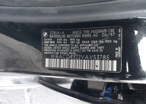 1997 BMW 328I z USA, uszkodzony, nr VIN WBACD4322VAV53785